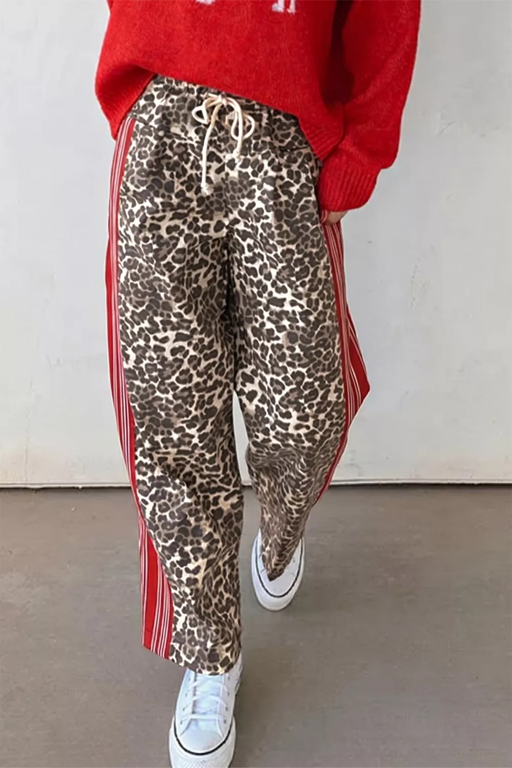Leopard Patchwork Elastic Waist Jeans, image 3