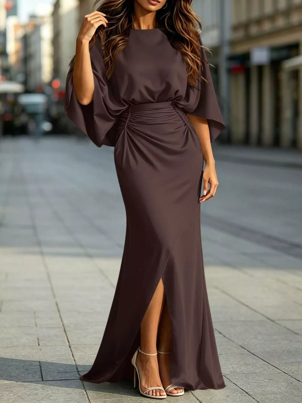 Ruched Waist Maxi Dress with Pockets, image 11