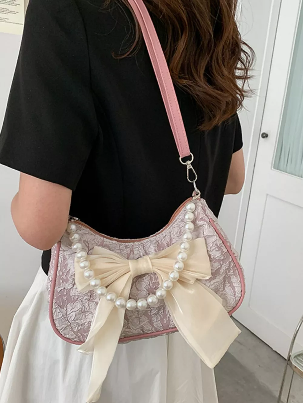 Bow Pearl Chain Crossbody Bag, image 14