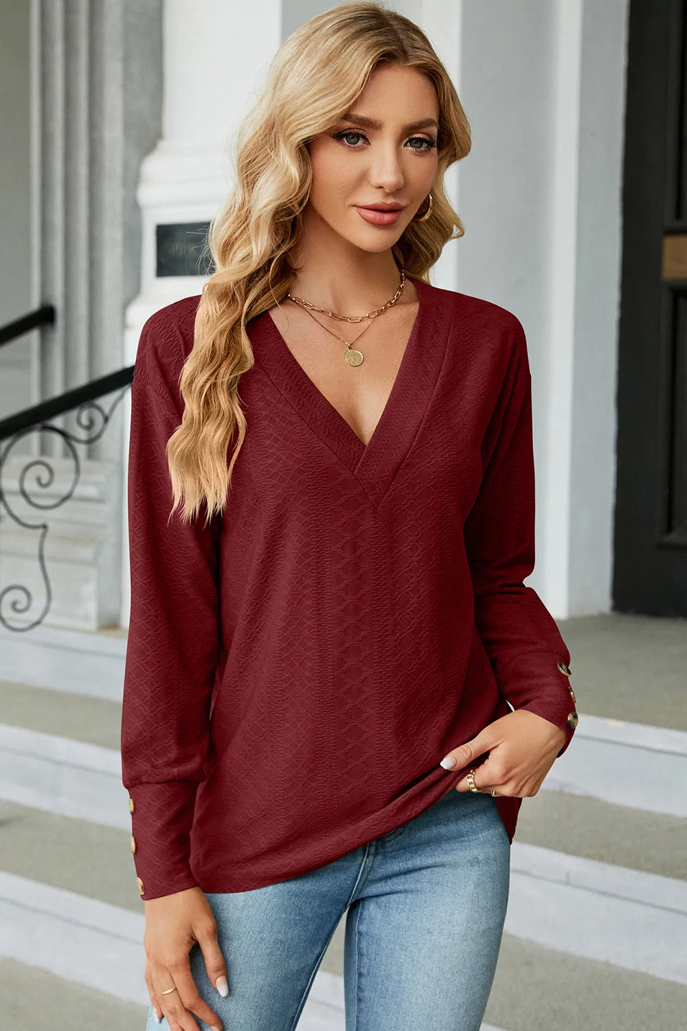 V-Neck Lantern Sleeve T-Shirt, image 9