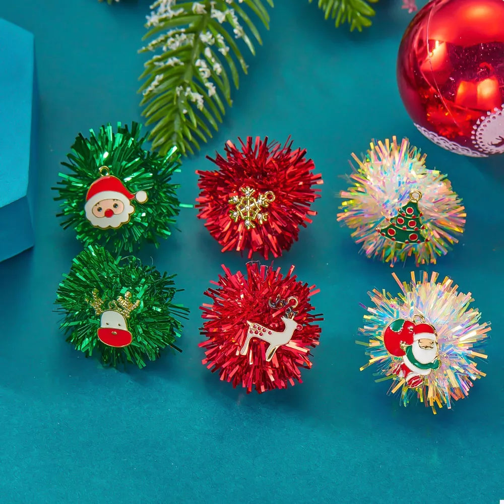 Christmas Asymmetrical Tinsel Ball Earrings, image 2