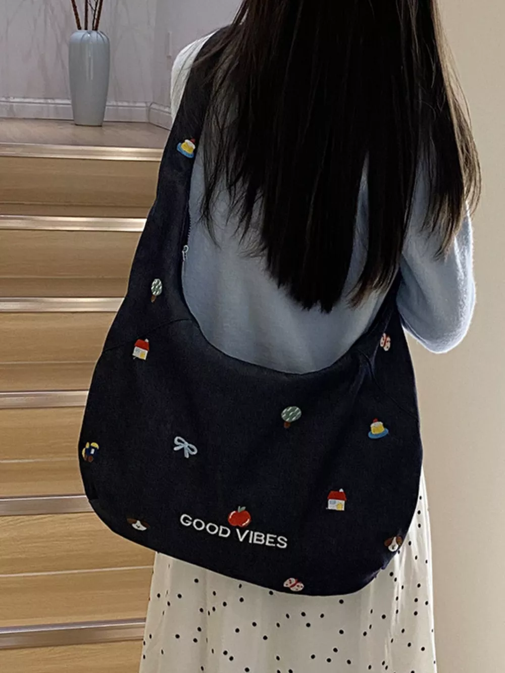 Embroidered Denim Crossbody Bag, image 6