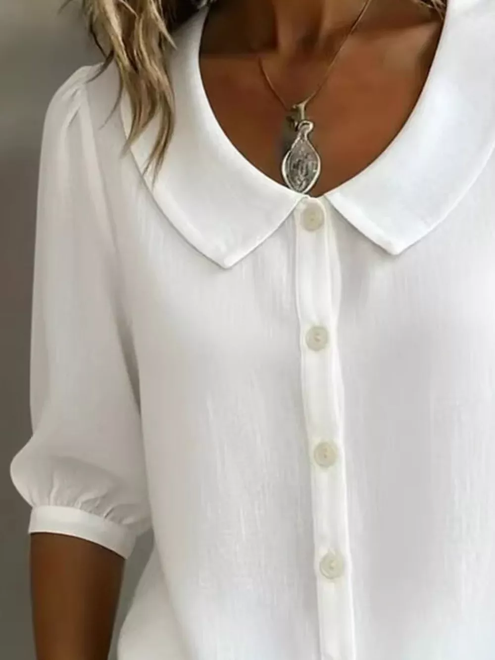 Full Size Peter Pan Collar Button Up Shirt Plus Size, image 6