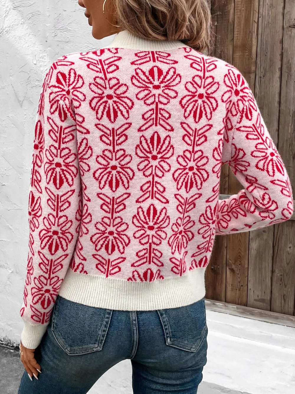 Flower Round Neck Long Sleeve Sweater, image 2