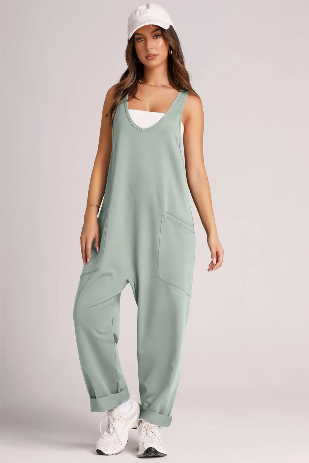 V-Neck Wide Strap Overalls, image 8