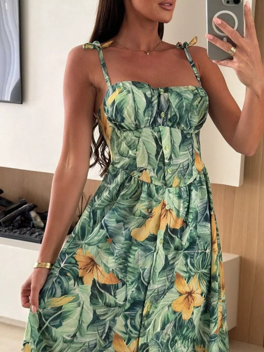Printed Tie-Strap Midi Dress, image 29