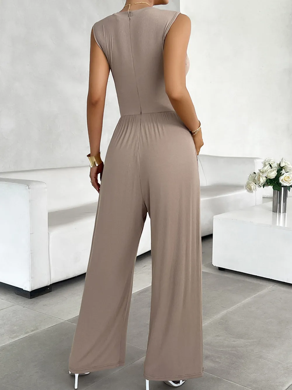 Round Neck Sleeveless Wide Leg Jumpsuit, image 3