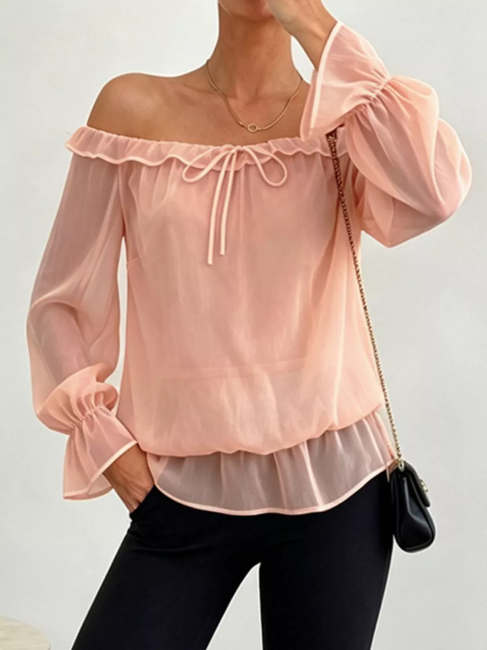 Off-Shoulder Flounce Sleeve Chiffon Blouse, image 13