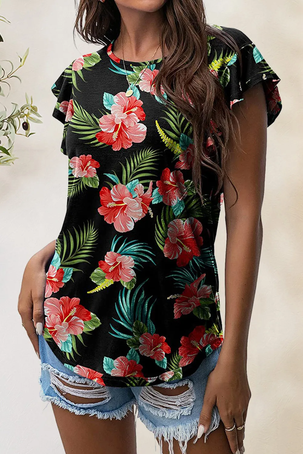 Printed Round Neck Short Sleeve T-Shirt, image 17
