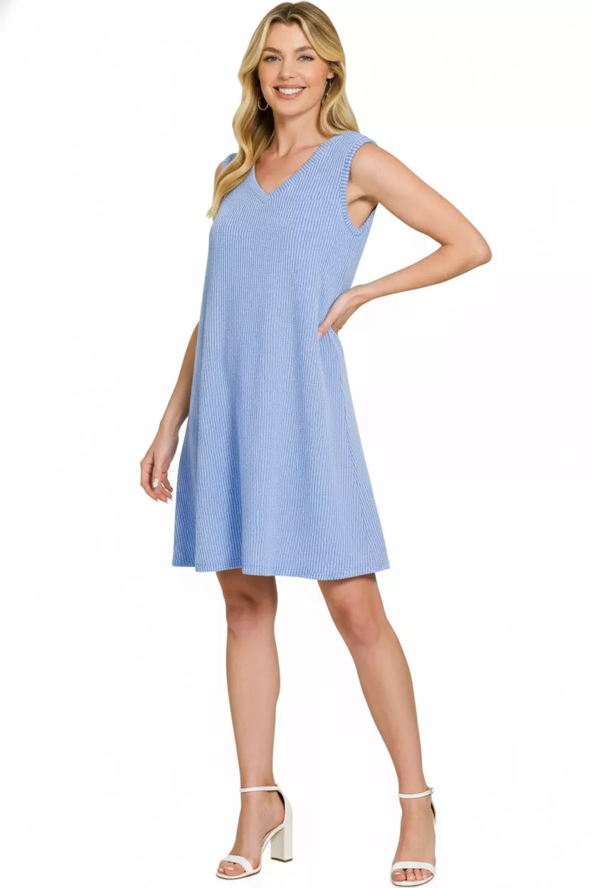 Raised Rib Sleeveless Mini Dress, image 3