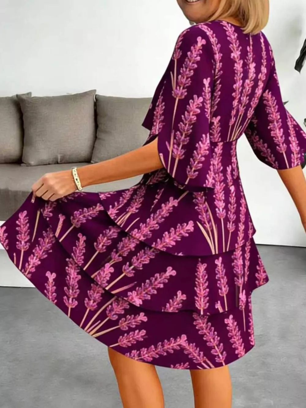 Full Size Floral Print Ruffle Hem Dress Plus Size, image 17