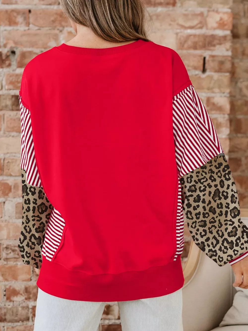 Striped Patchwork Sleeve Colorblock Sweatshirt, image 4