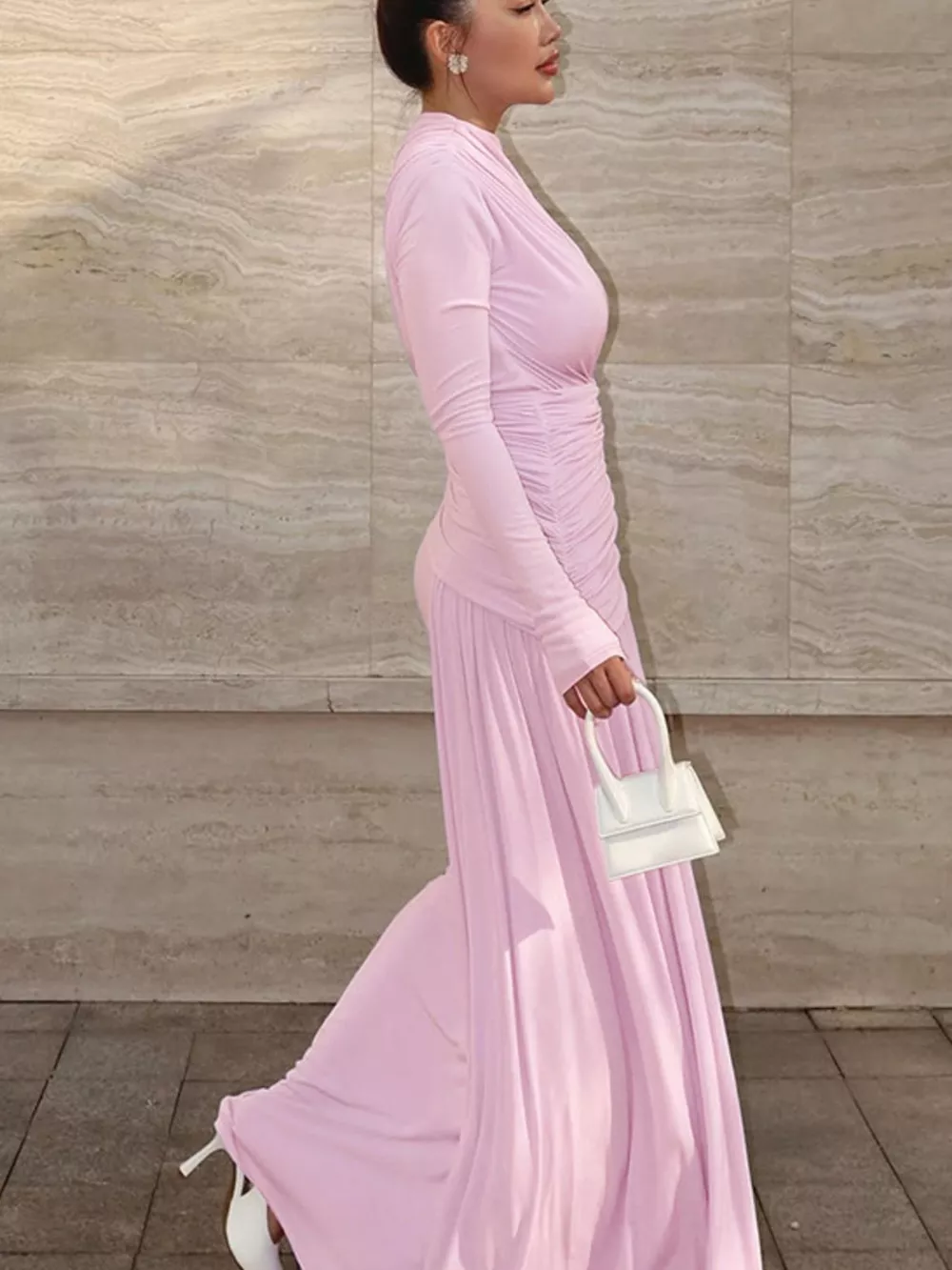 Ruched Long Sleeve Mermaid Maxi Dress, image 7