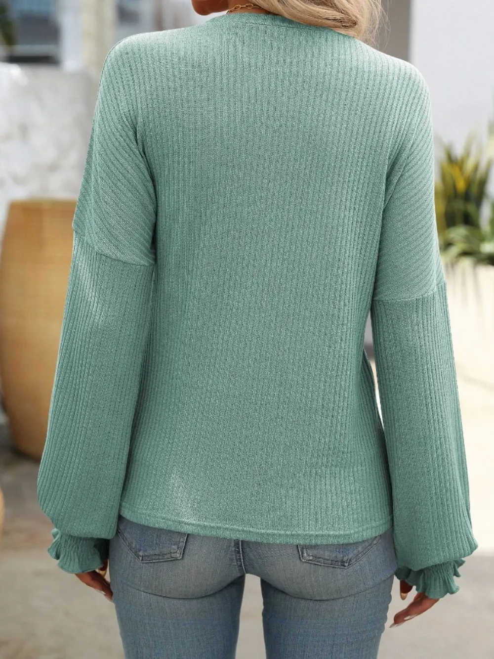 Ribbed Round Neck Long Sleeve T-Shirt, image 11