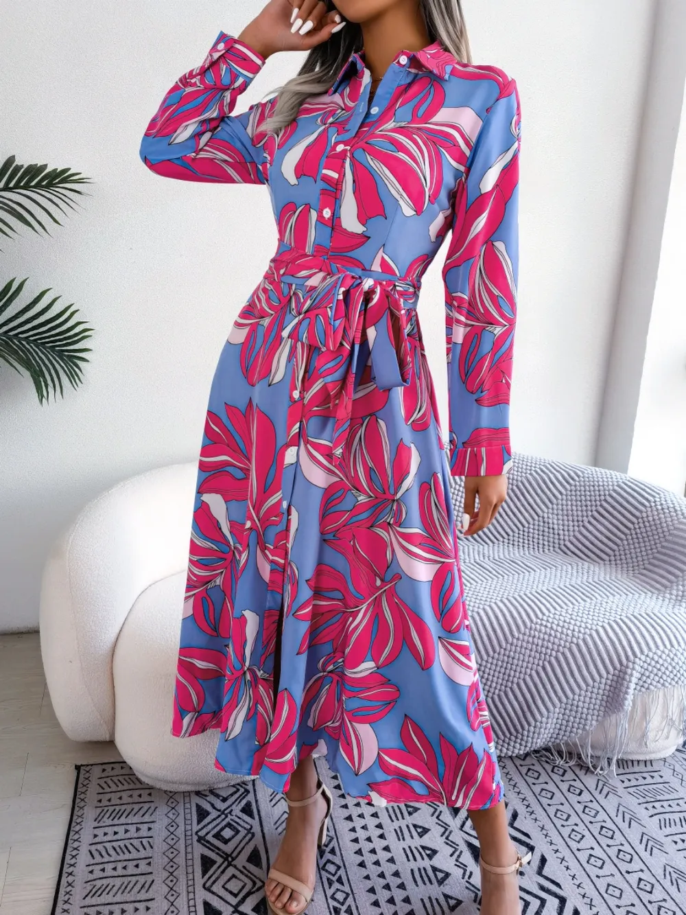 Tied Button Up Long Sleeve Dress, image 11