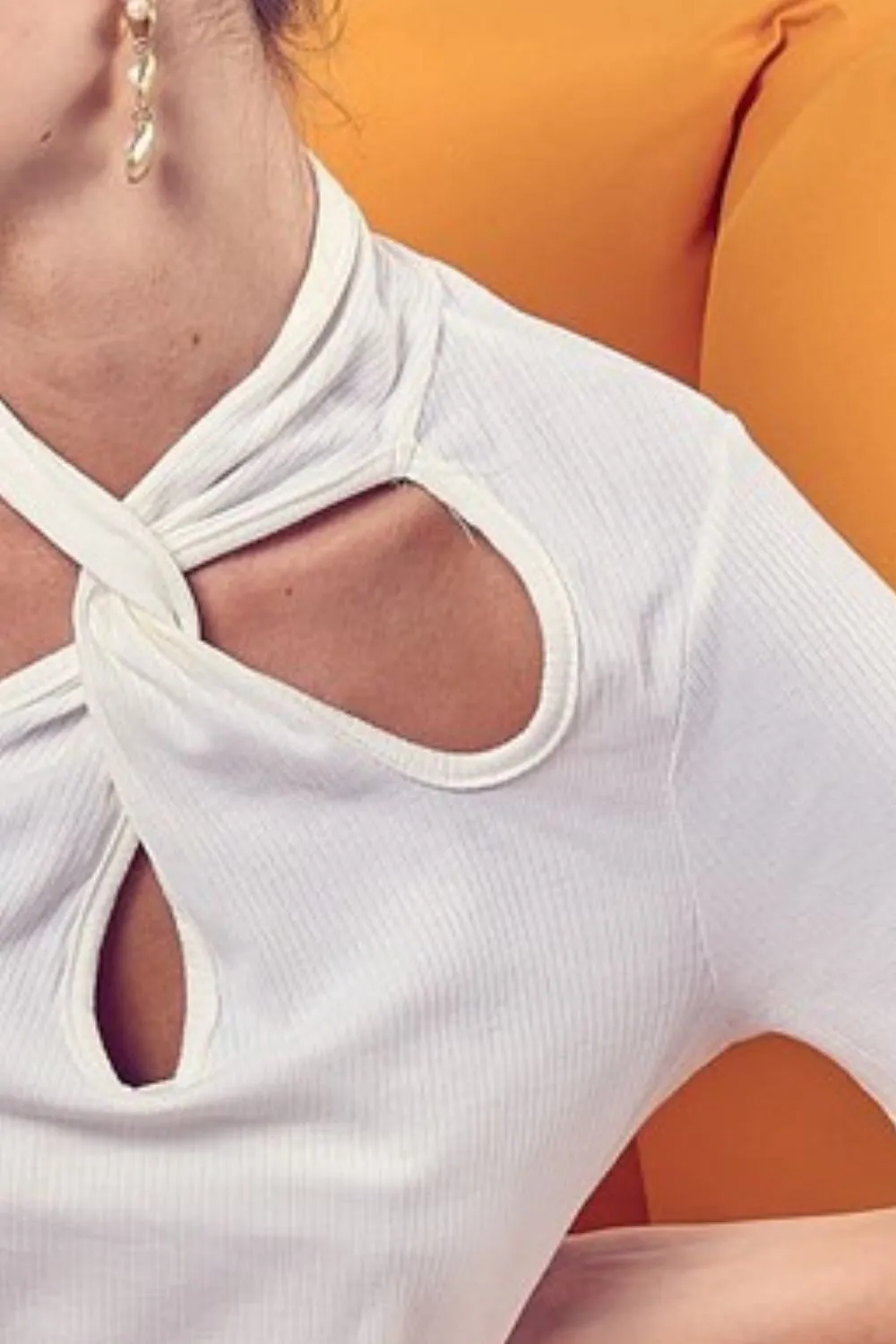 Soft Rib Knit with Twist Neck Detailed Top, image 2