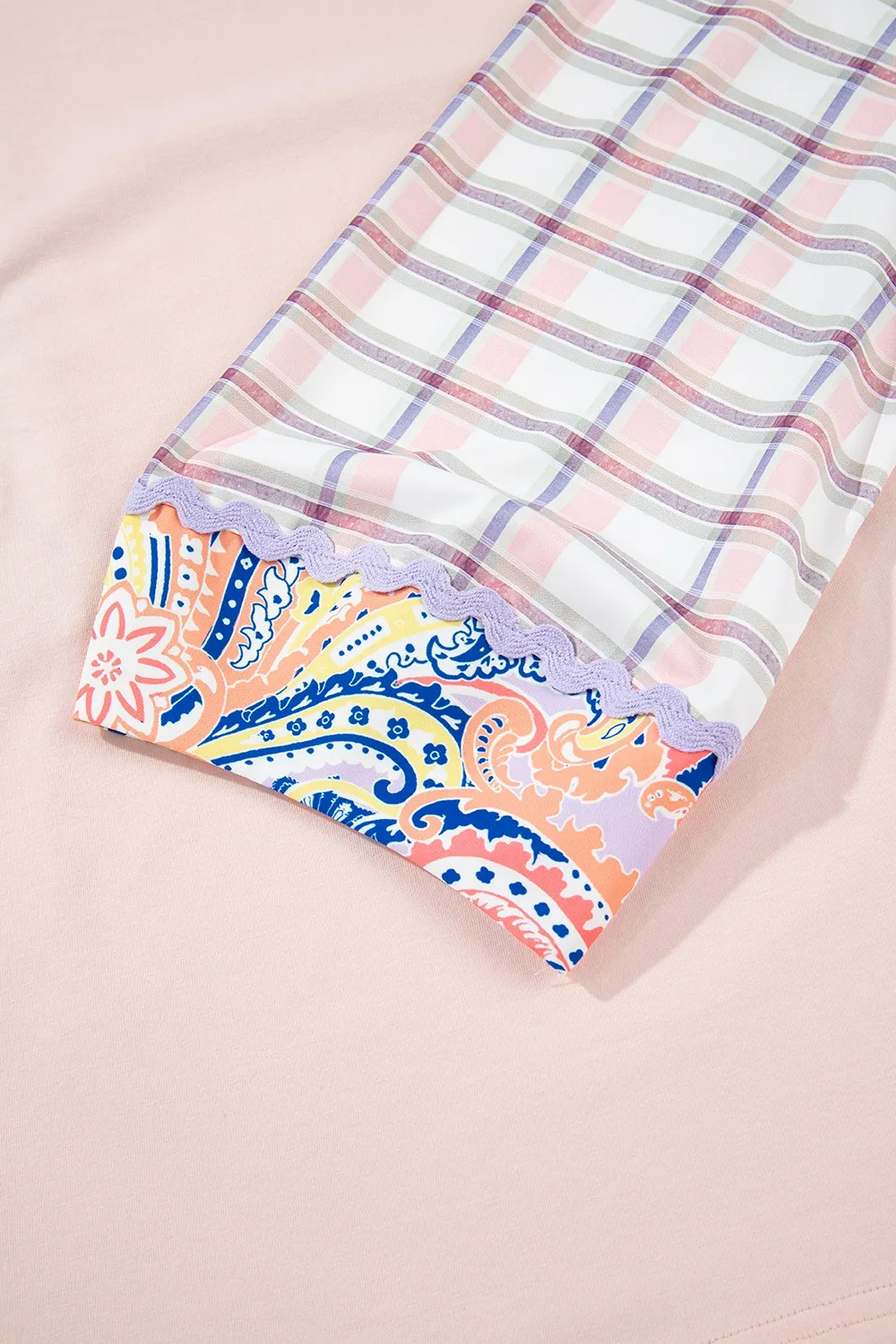 Paisley Print Plaid Long Sleeve Oversized Top, image 8