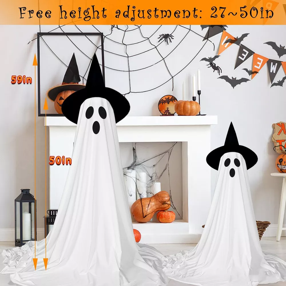 Halloween Lighted Ghost with Witch Hat 2 Piece Set, image 4