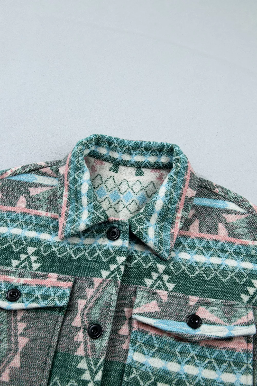 Geometric Print Button Front Long Sleeve Shacket, image 12