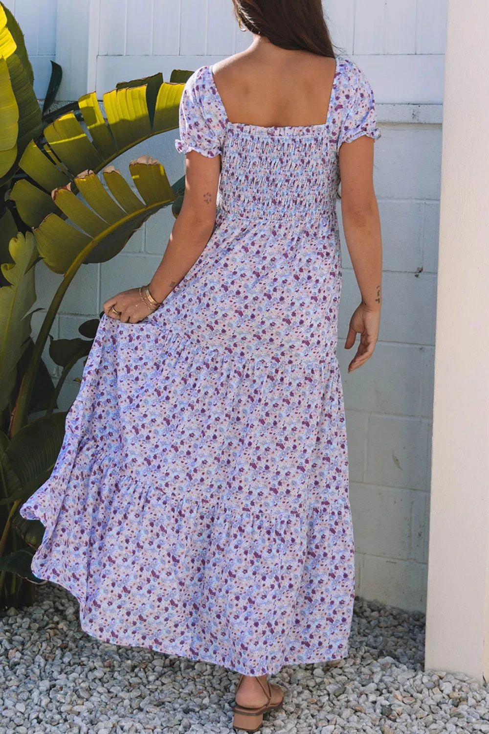 Tiered Floral Shirred High Waist Maxi Dress, image 13