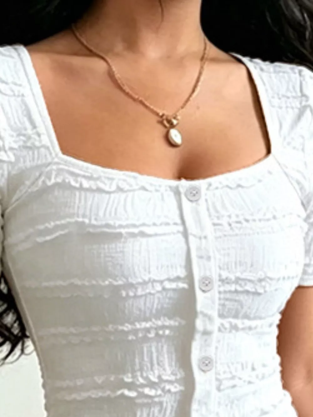 Frill Square Neck Short Sleeve Top, image 2