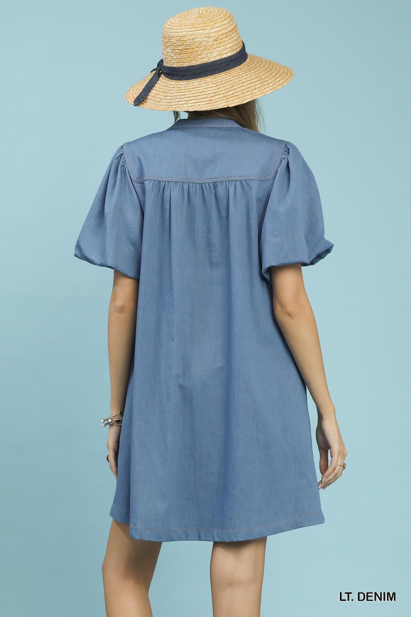 Chambray Puff Sleeve Dress, image 2