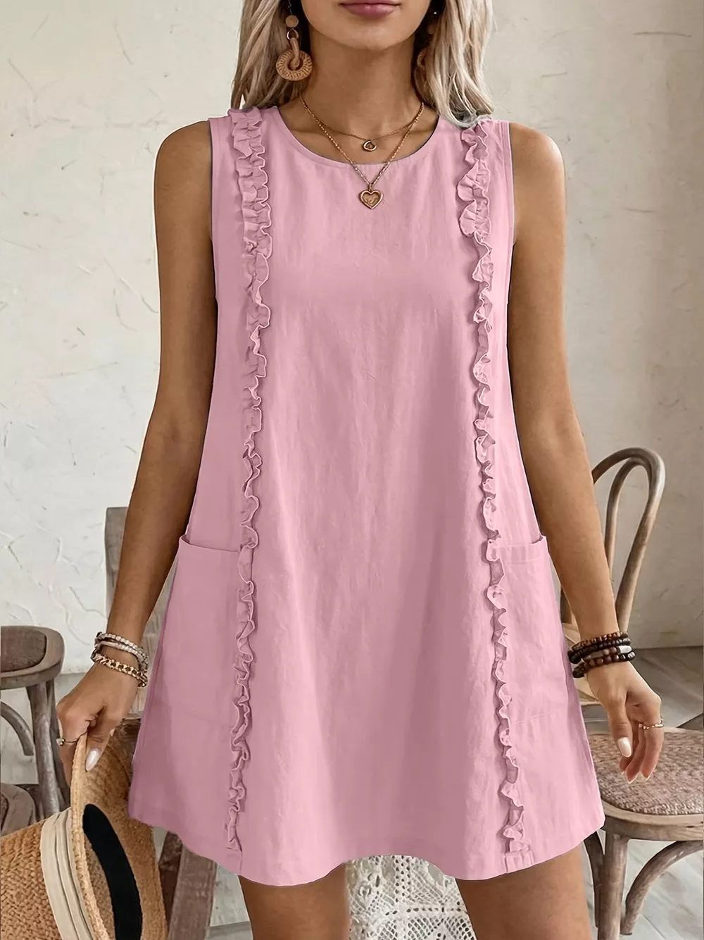 Frill Sleeveless Round Neck Dress, image 17