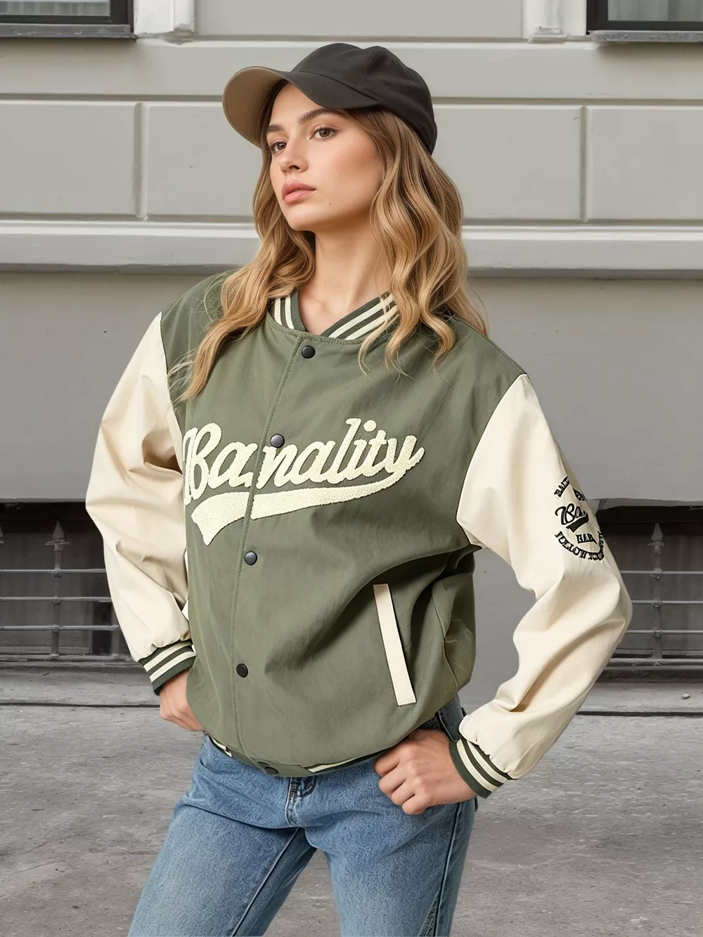 Contrast Baseball Jacket with Embroidered Lettering, image 5