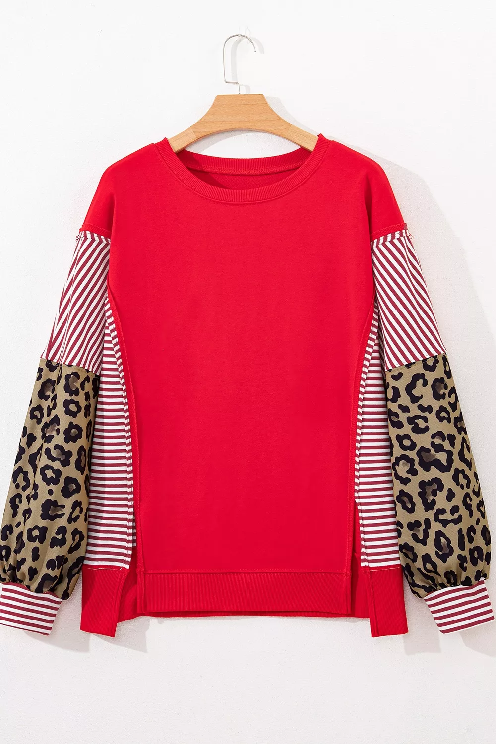 Leopard and Striped Patchwork Sleeves Sweatshirt, image 6
