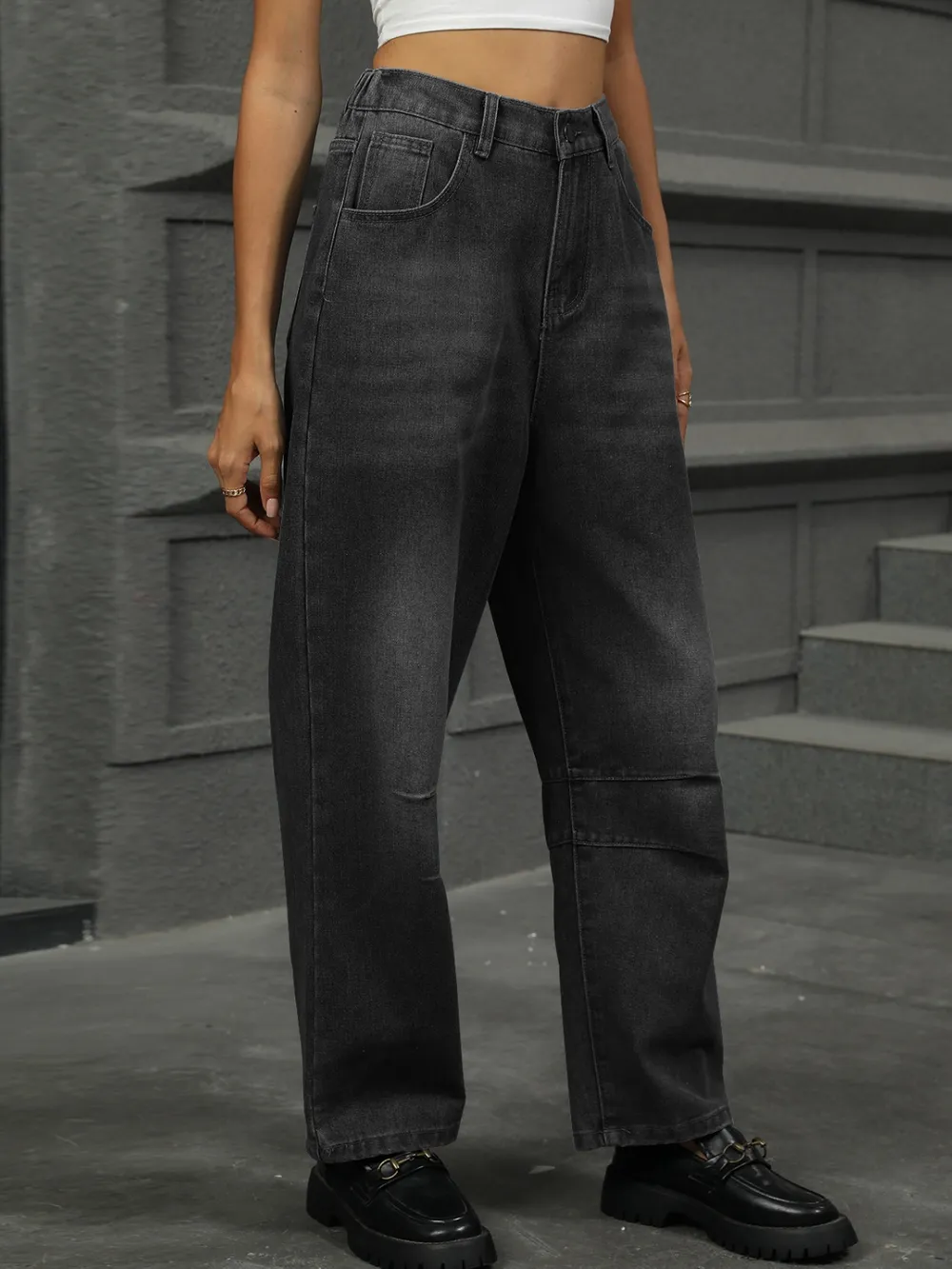 Half Elastic Waist Straight Leg Jeans, image 9