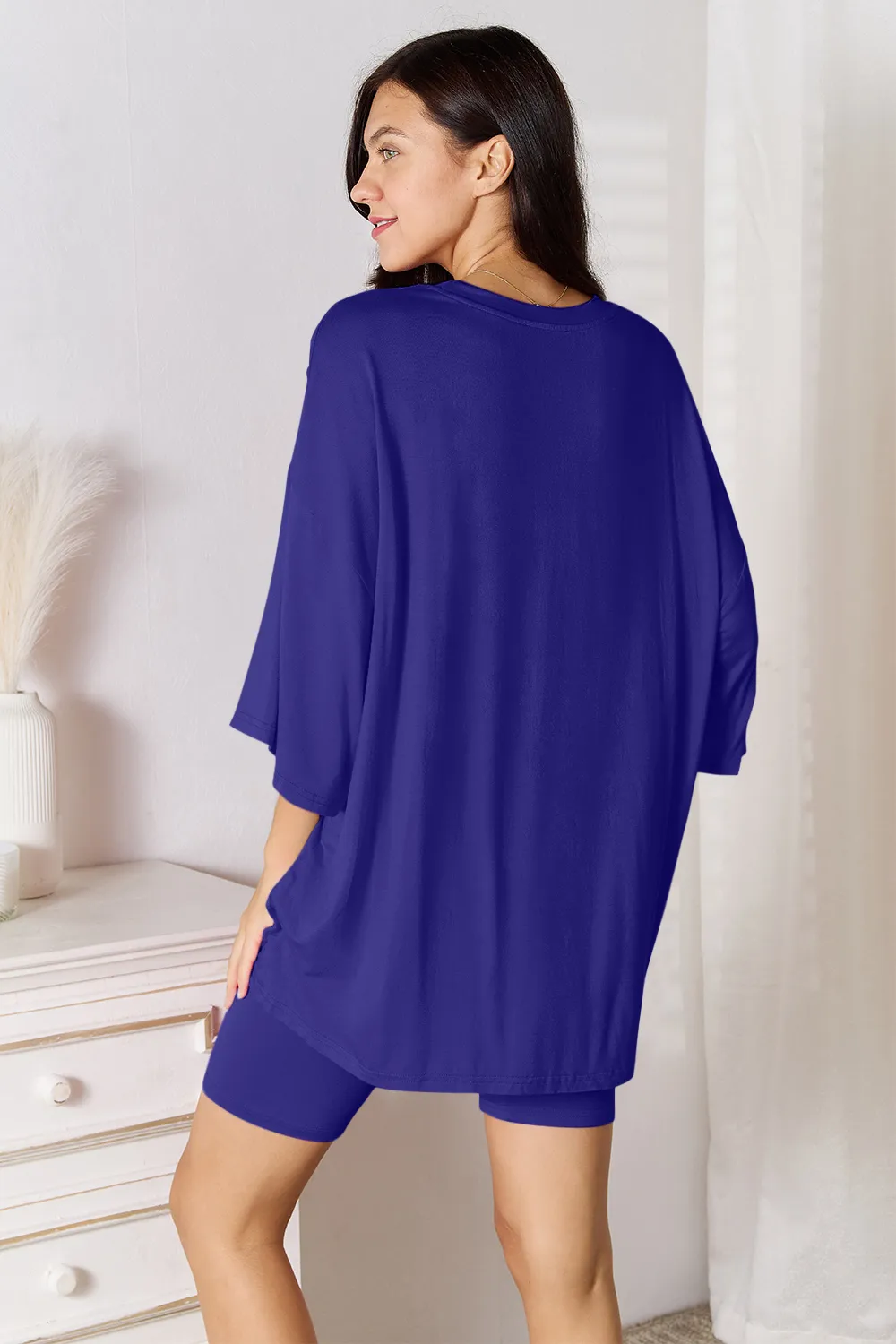 Full Size Soft Rayon Three-Quarter Sleeve Top and Shorts Set, image 23