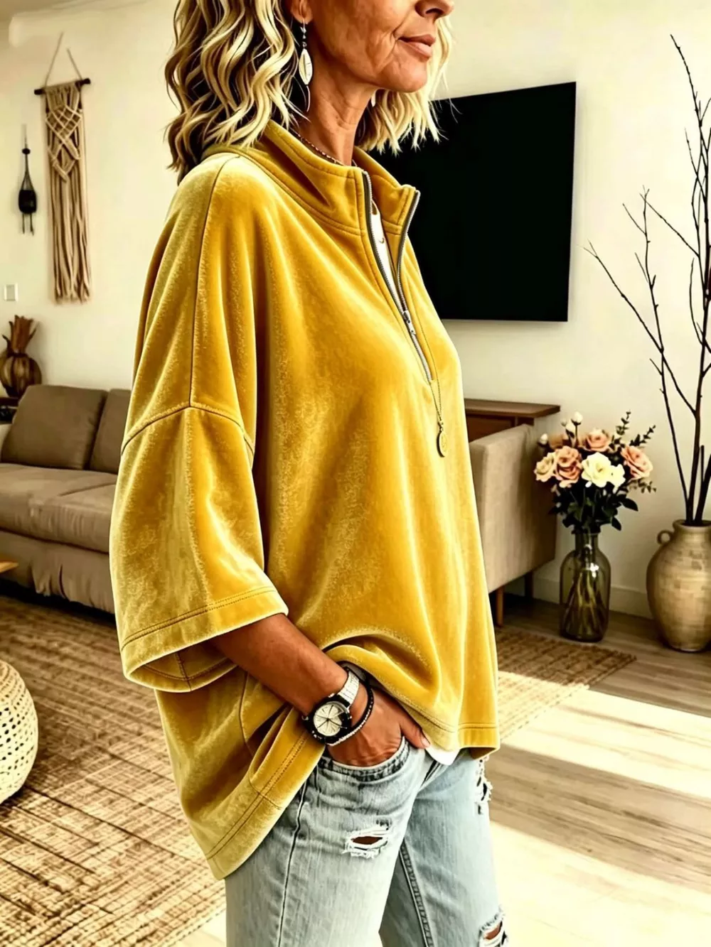 Full Size Velvet Quarter-Zip Sweatshirt Plus Size, image 20