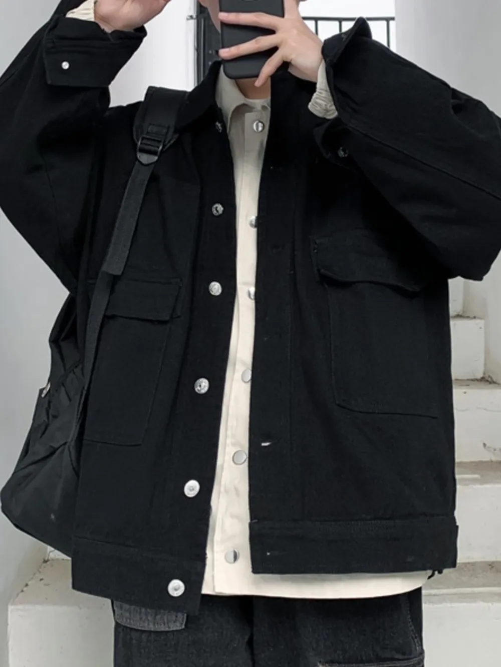 Men's Button Up Drop Shoulder Denim Jacket, image 7