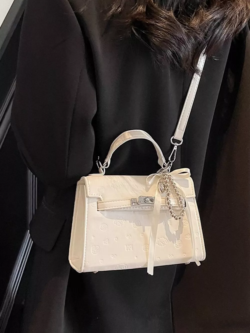 Embossed Pattern Flap Crossbody Bag, image 4