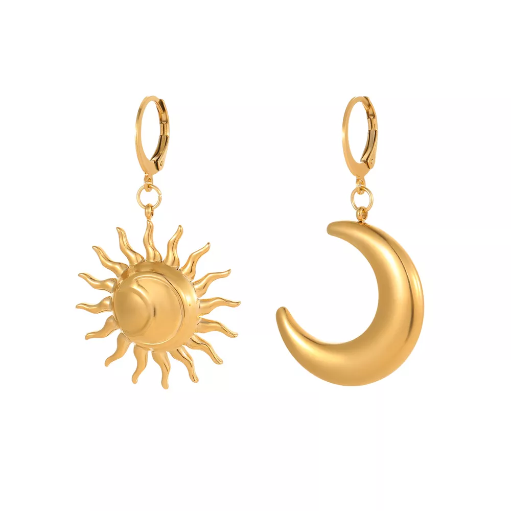 18K Gold-Plated Asymmetrical Sun & Moon Earrings, image 5