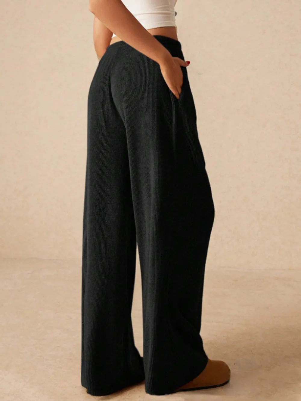 Ribbed Drawstring Wide Leg Pants, image 6