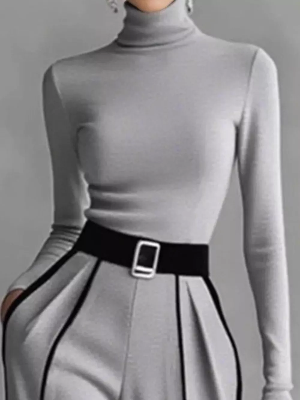 Turtleneck Long Sleeve Top and Contrast Pants Set, image 6