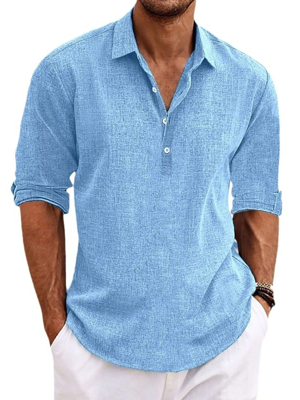 Men's Full Size Long Sleeve Henley Shirt Plus Size, image 2