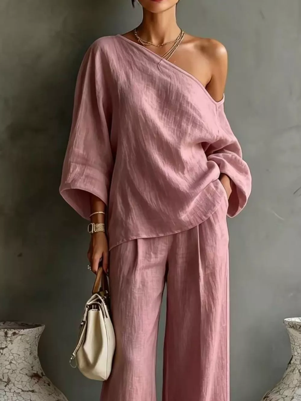 One Shoulder Top and Wide Leg Pants Set, image 10