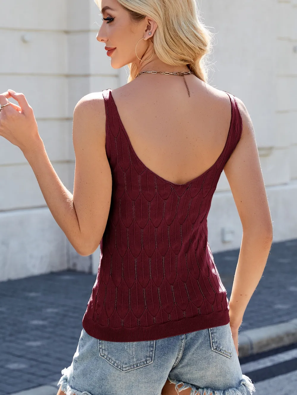 Eyelet Scoop Neck Knit Tank, image 7