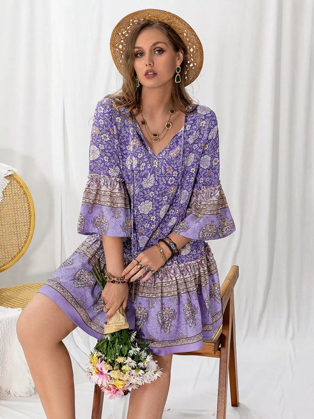 Plus Size Floral Print Ruffle Hem Mini Dress, image 5