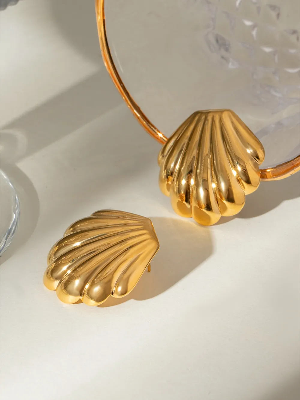 18K Gold-Plated Stainless Steel Shell Stud Earrings, image 4