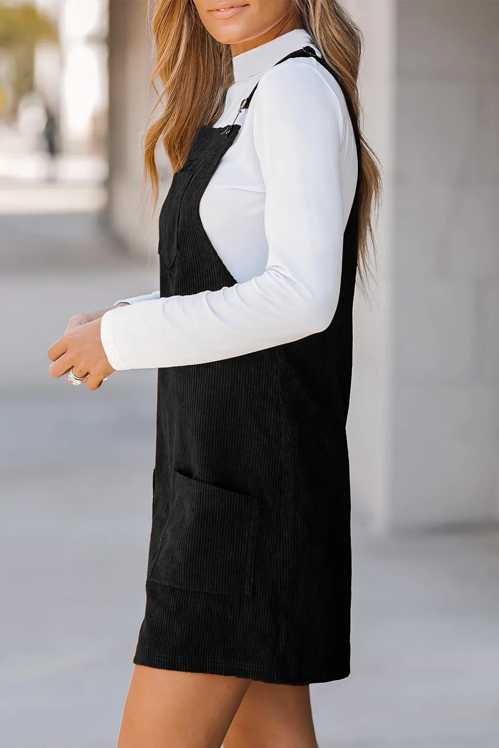 Pocketed Square Neck Wide Strap Overall Dress, image 5