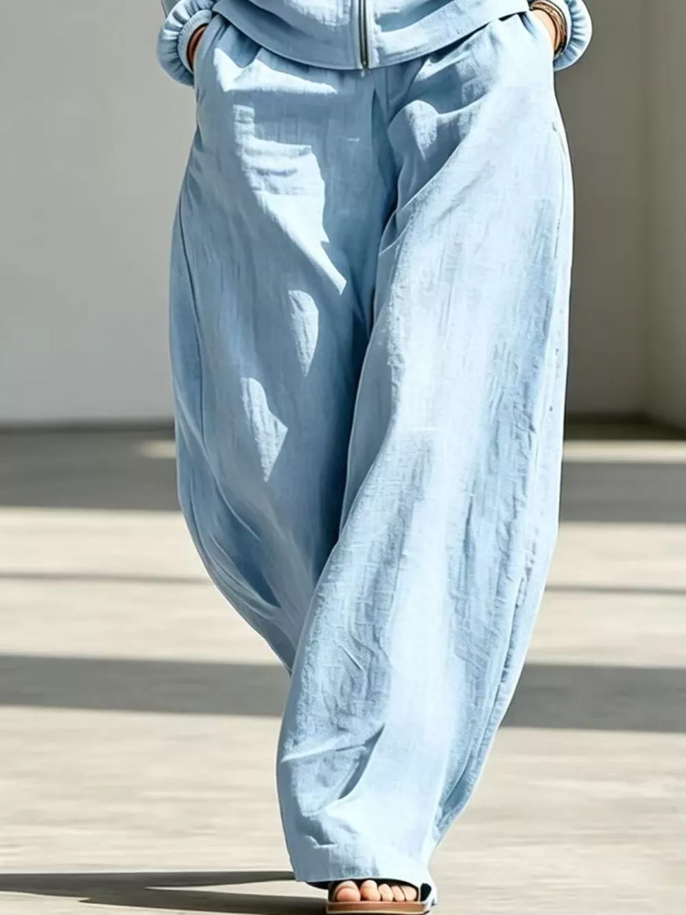 Full Size Zip-Up Jacket and Wide-Leg Pants Set Plus Size, image 9