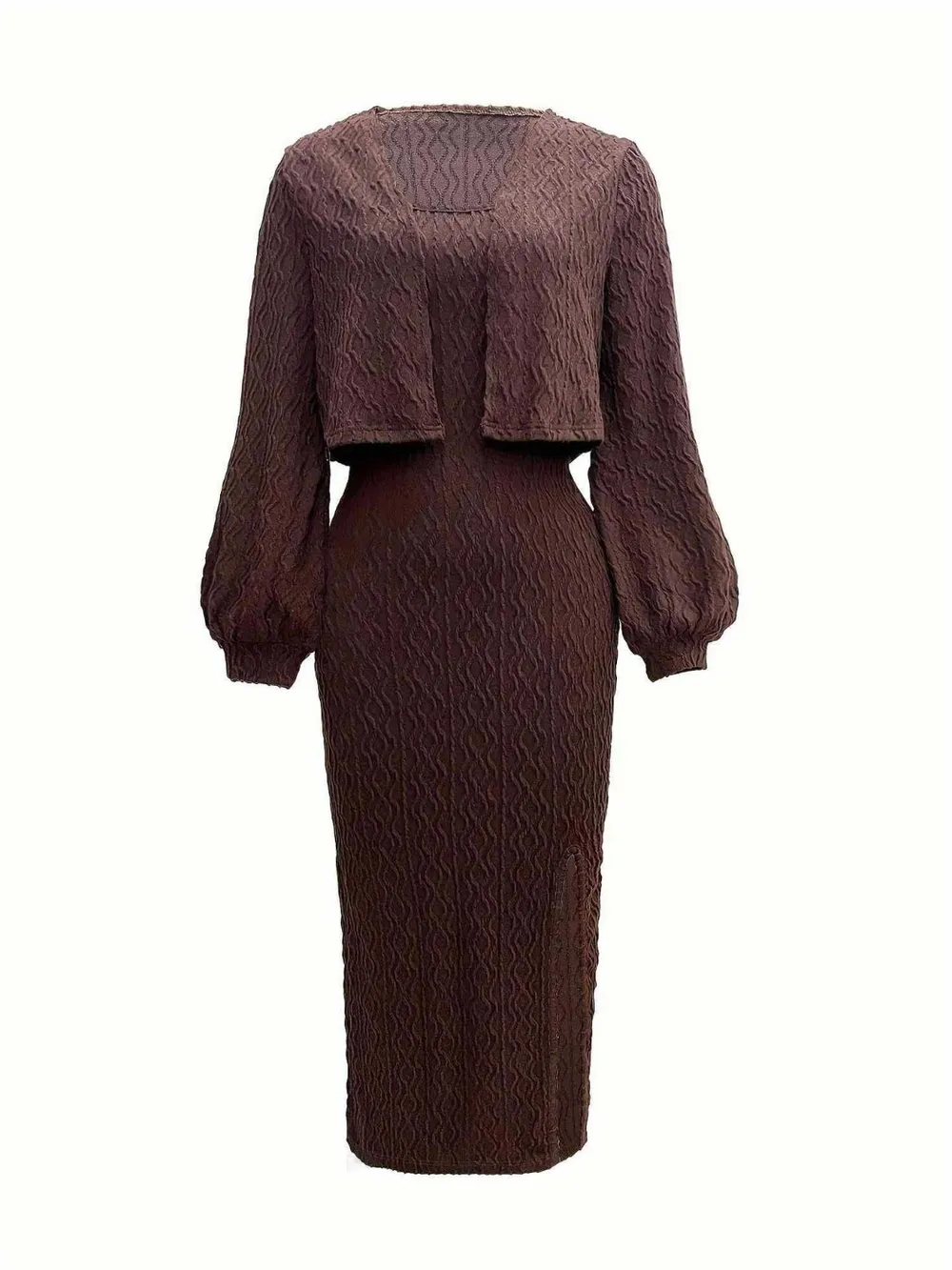 Open Front Long Sleeve Cardigan and Side Slit Cami Dress Set, image 4