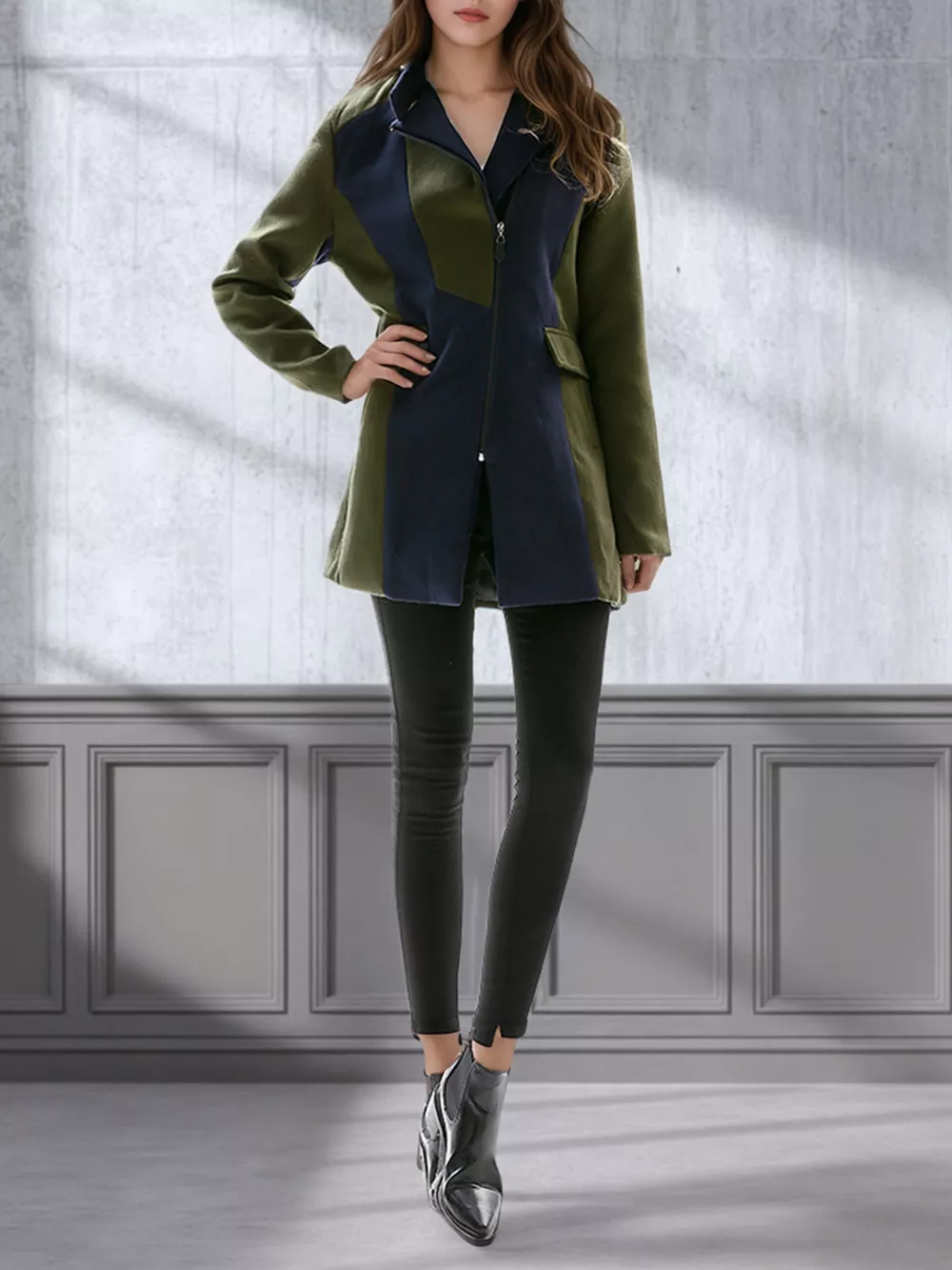 Color Block Zip Up Outerwear
