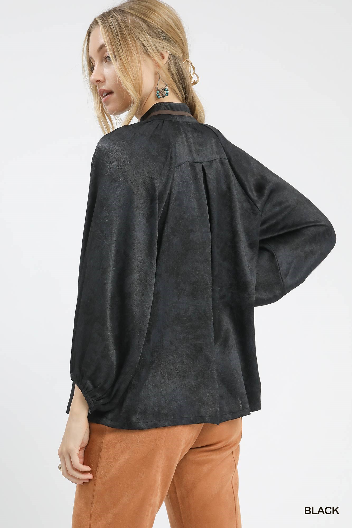 Crinkle Brocade Long Sleeve Blouse, image 3