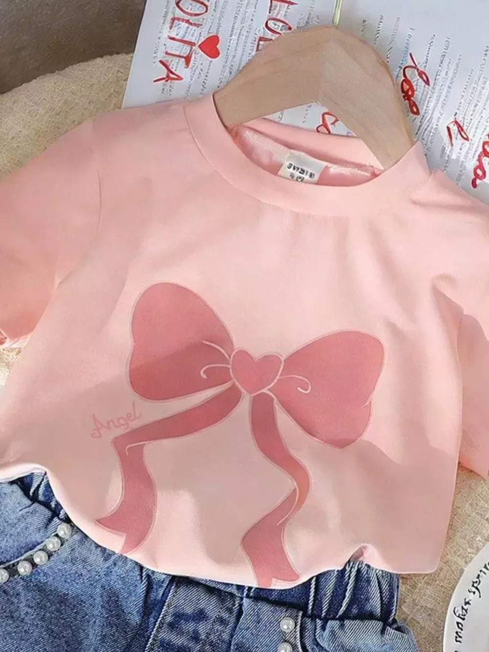 Children's Bowknot T-shirt and Denim Shorts Set, image 11