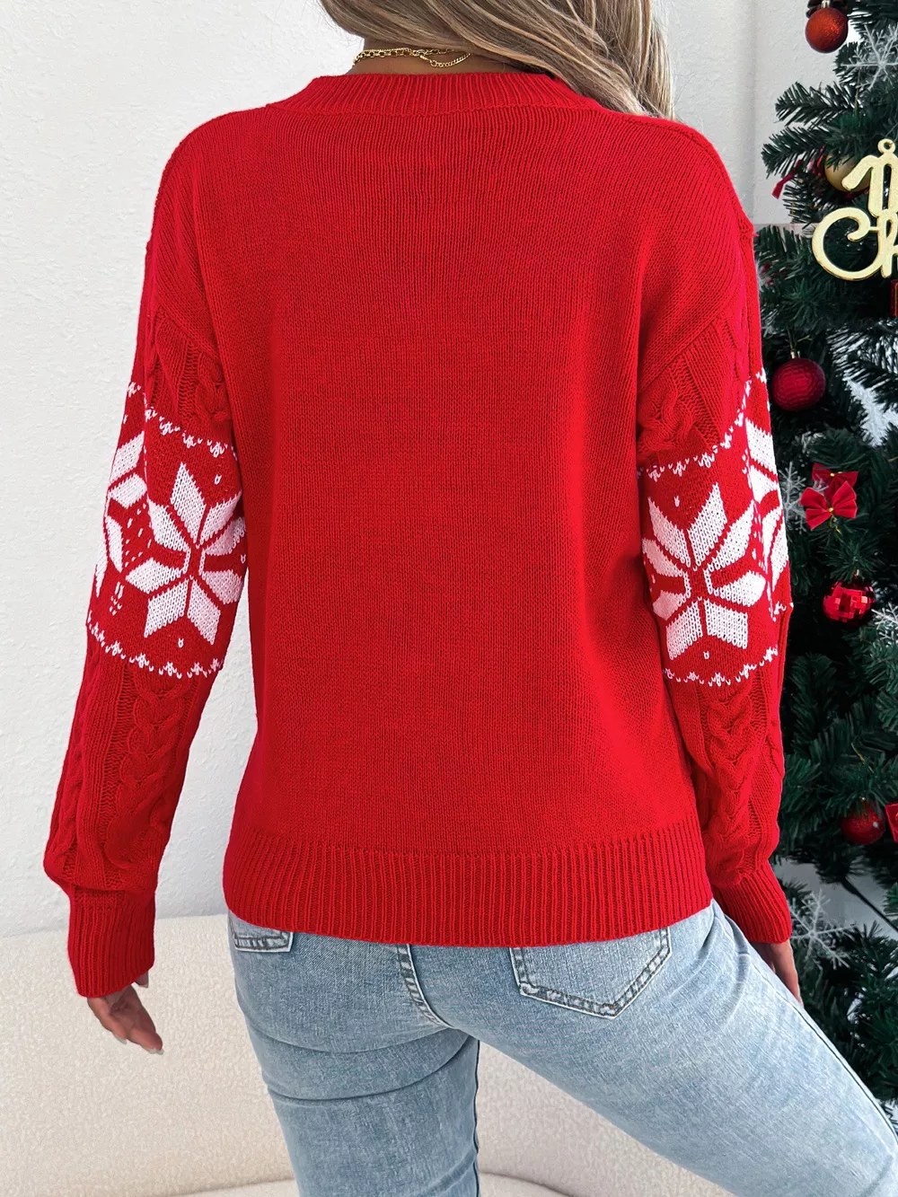 Christmas Snowflake Cable Knit Sweater, image 8