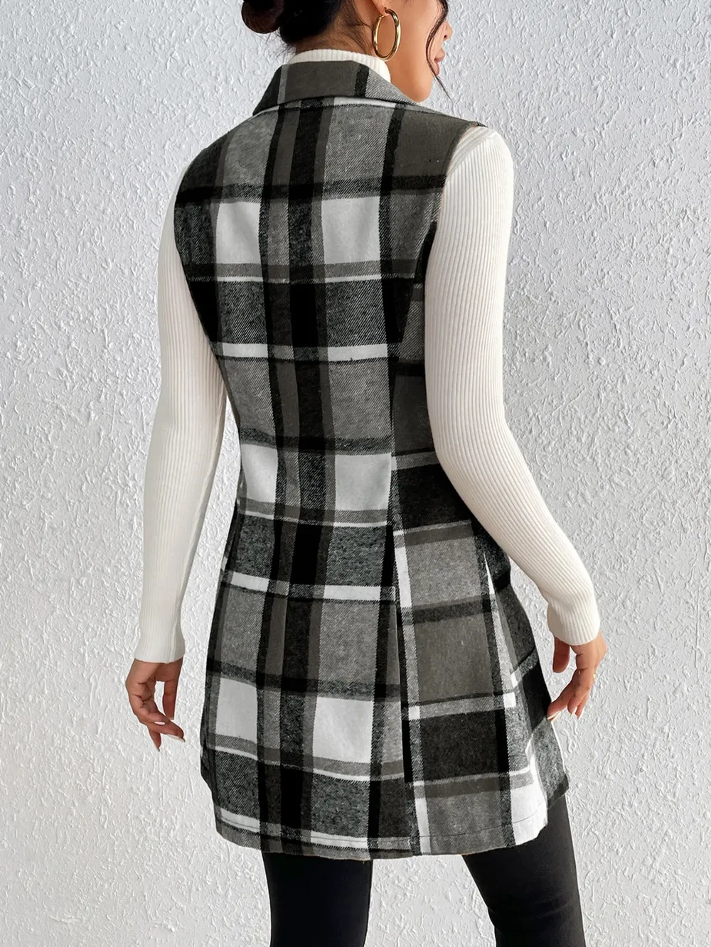 Plaid Button Up Vest Coat, image 8
